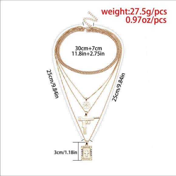 Layered Necklace Gun and Cross And Choker - Picture 4 of 4